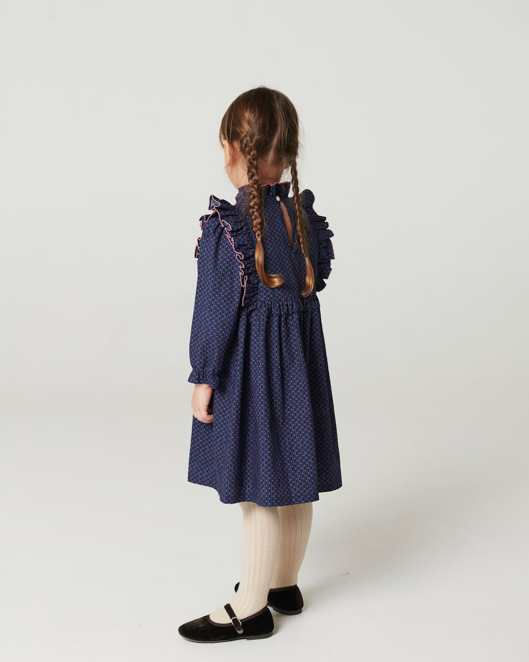 Printed Frill Dress - Navy Flower Aop