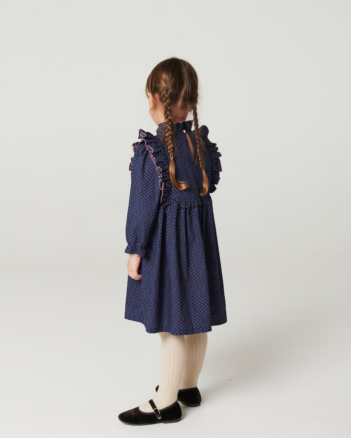 Printed Frill Dress - Navy Flower Aop