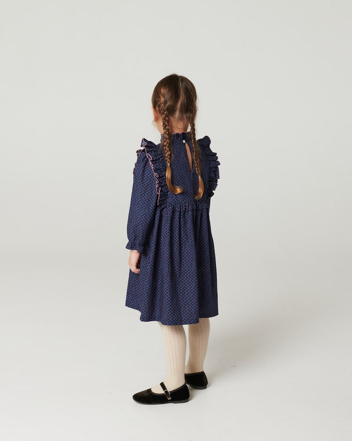 Printed Frill Dress - Navy Flower Aop