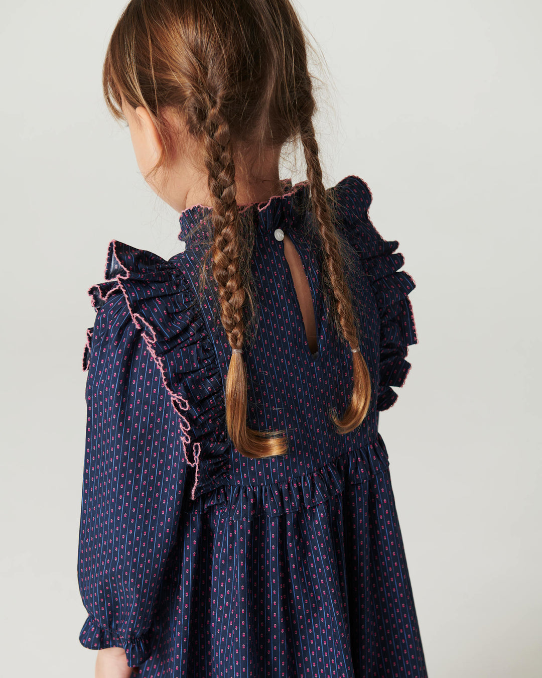 Printed Frill Dress - Navy Flower Aop
