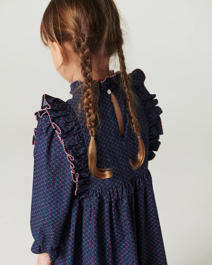 Printed Frill Dress - Navy Flower Aop