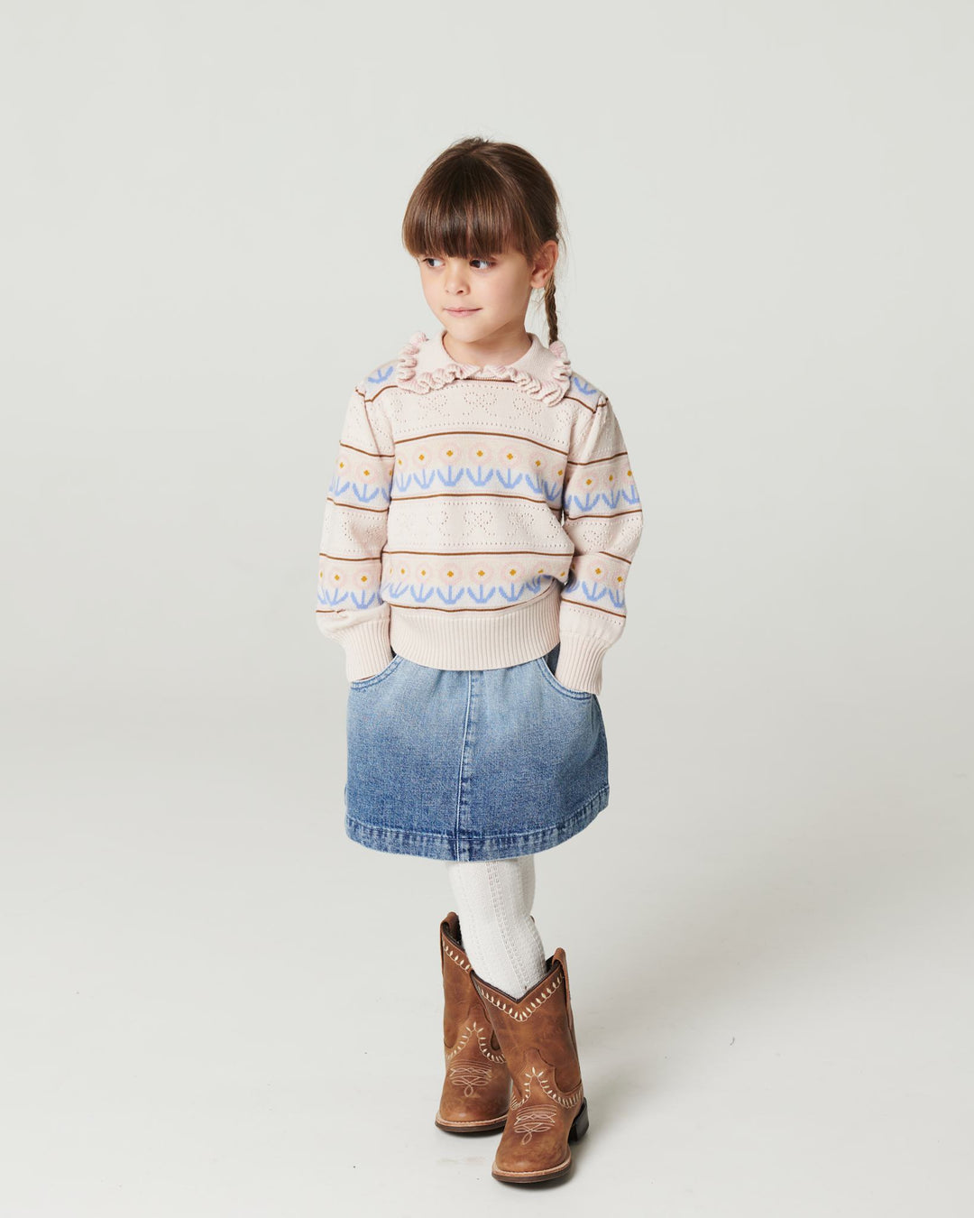 Denim Skirt w. Block Spray - Block Spray