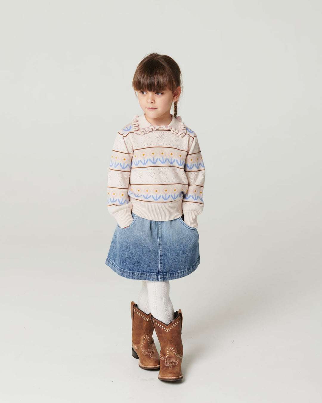Denim Skirt w. Block Spray - Block Spray