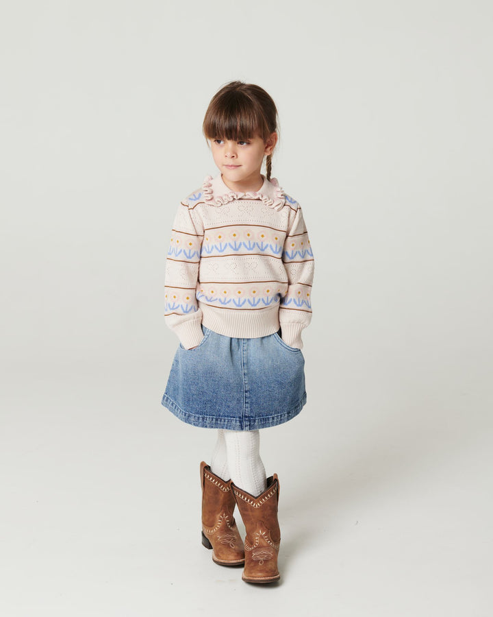 Denim Skirt w. Block Spray - Block Spray