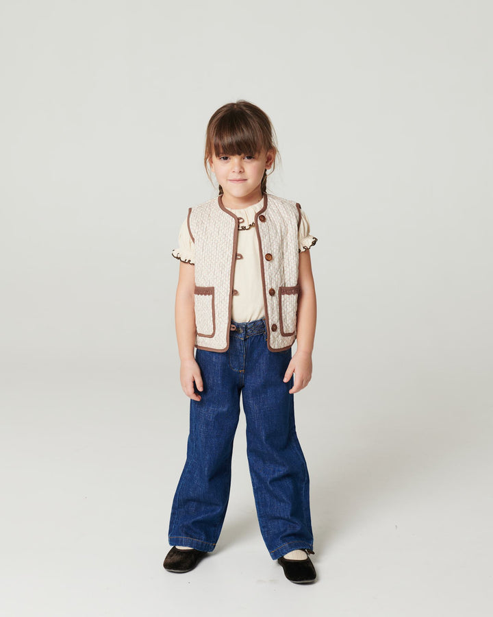 Aop Quilted Vest w. Lace - Sand Flower Print