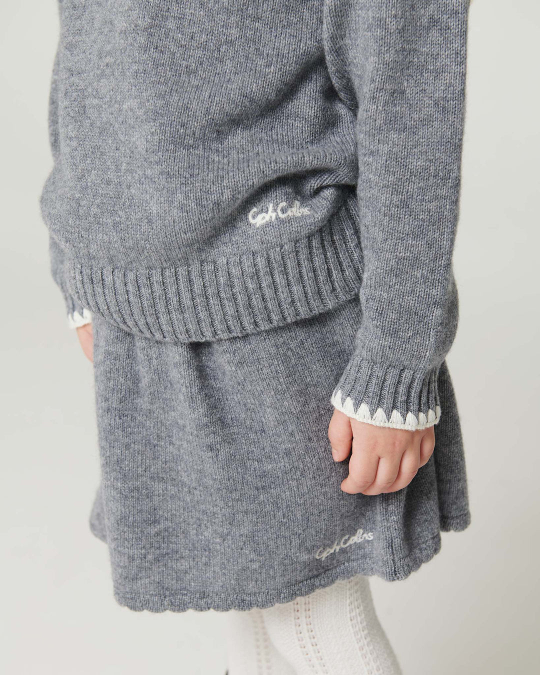 Cashmere Blouse w. Collar & Blanket Stitch - Grey Melange Comb.