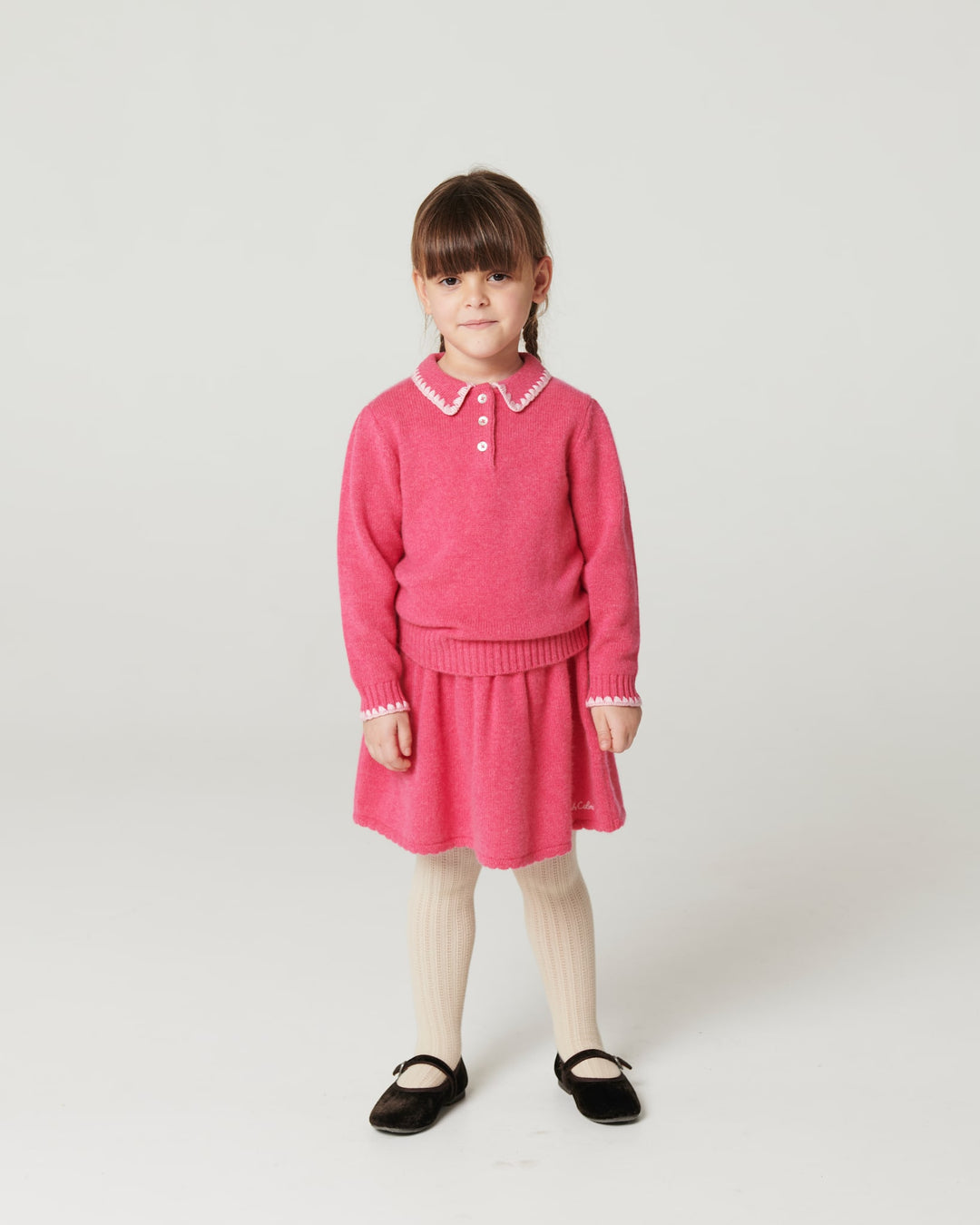 Cashmere Blouse w. Collar & Blanket Stitch - Fuschsia Comb.