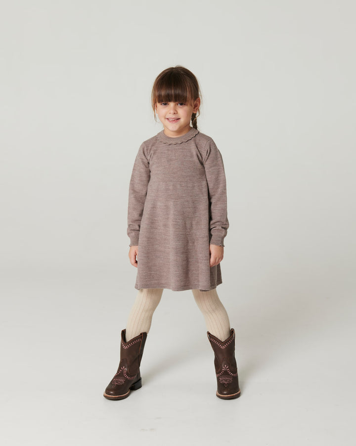 Classic Merino Dress w. Deco Neck - Natural Melange