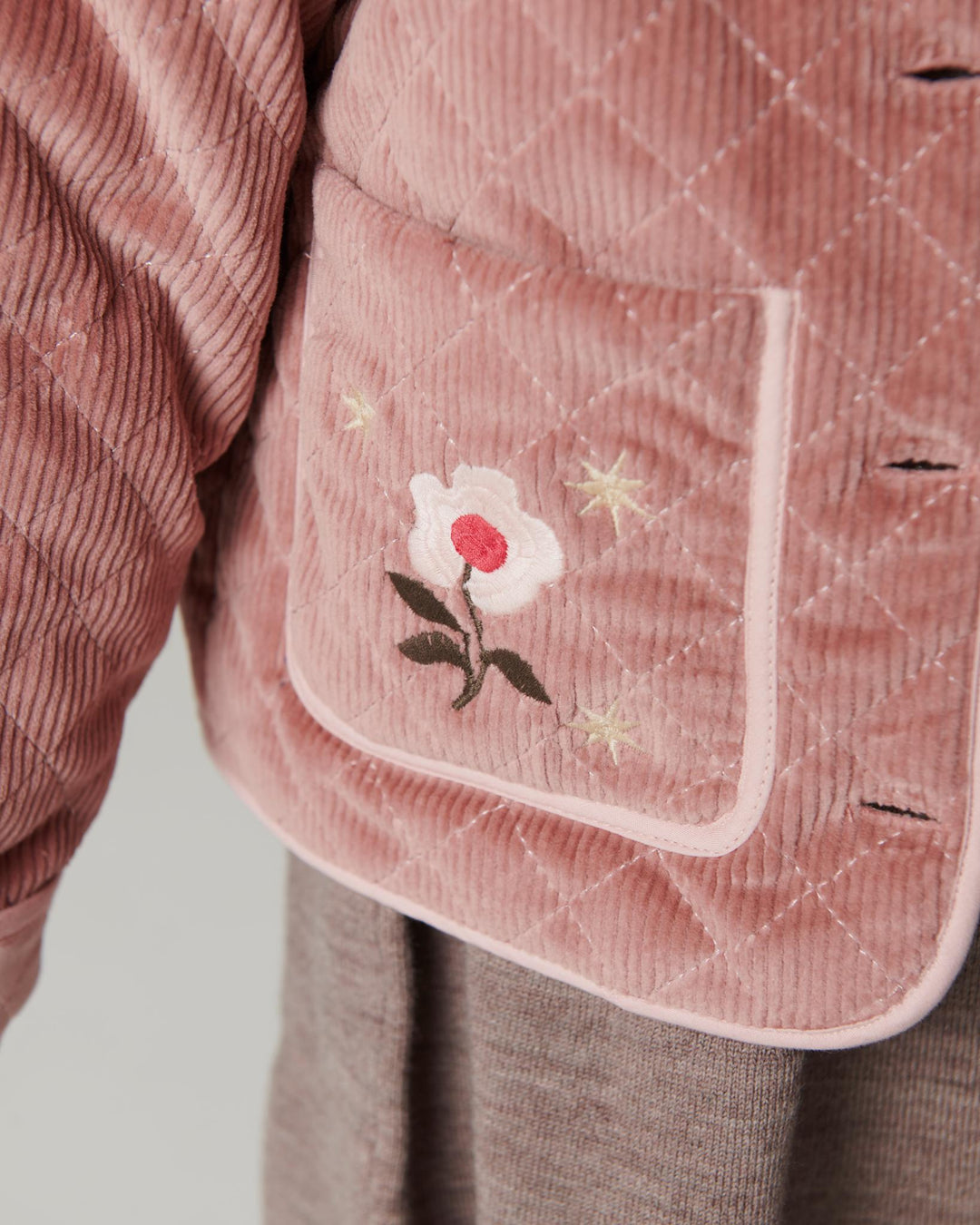 Quilted Corduroy Jacket w. Embroidery - Winter Rose