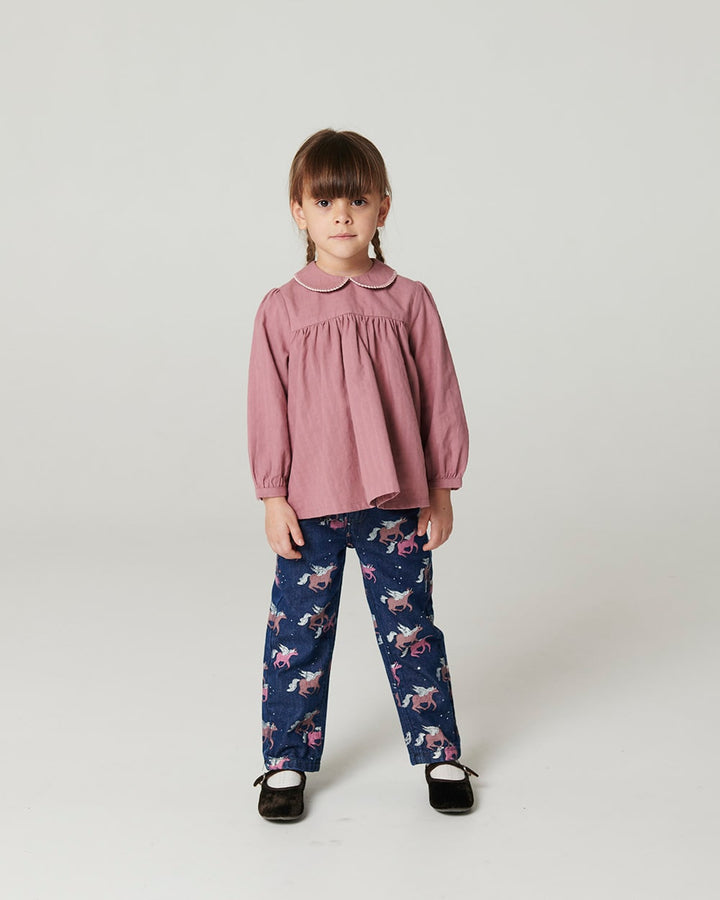 Blouse w. Collar & Blanket Stitch - Winter Rose