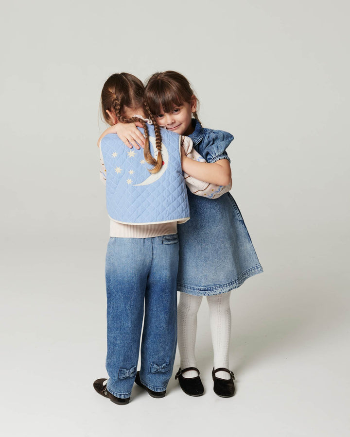 FRILL DENIM PANTS W. BOW - BLOCK SPRAY