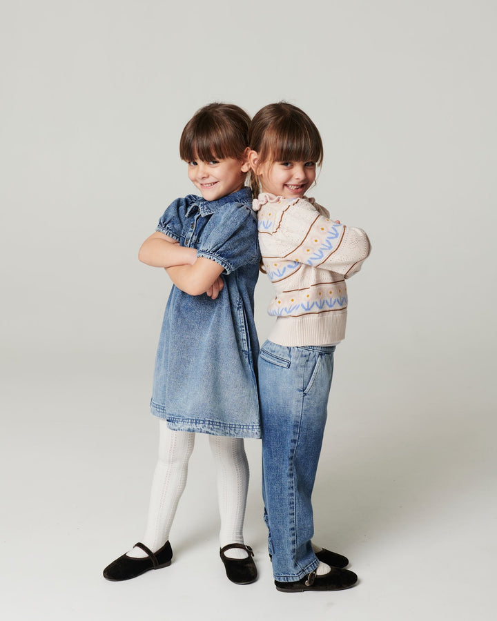 FRILL DENIM PANTS W. BOW - BLOCK SPRAY