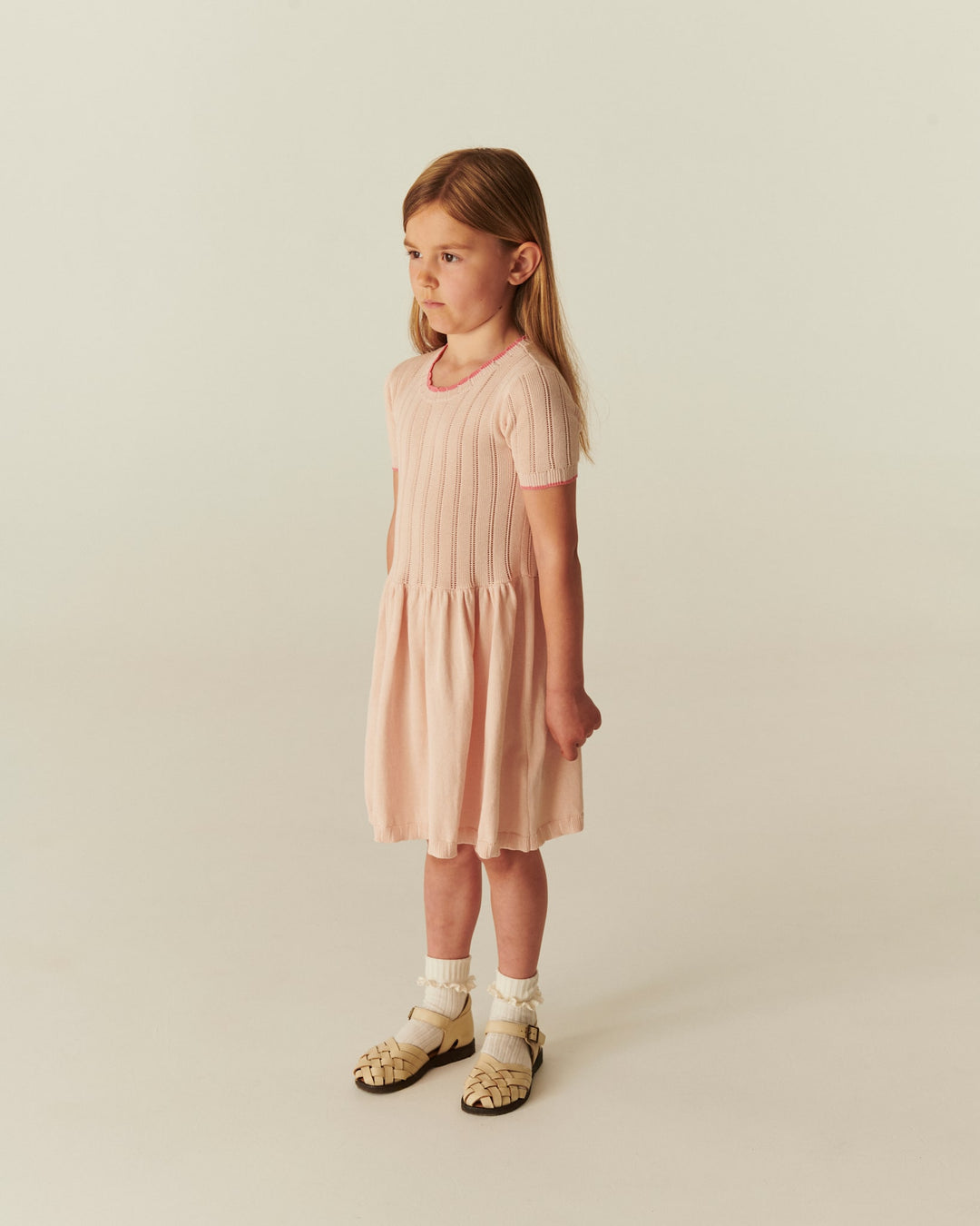 KNITTED POINTELLE DRESS - DUSTY ROSE COMB