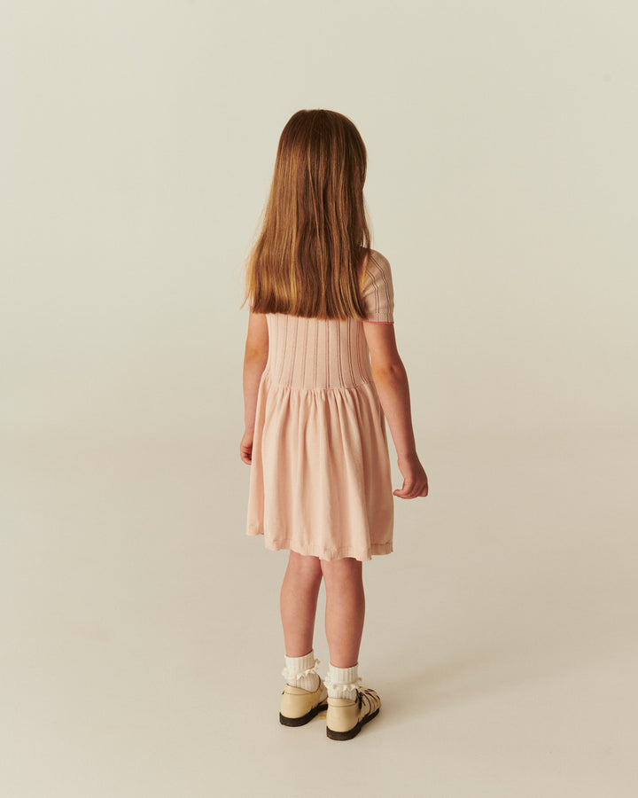 KNITTED POINTELLE DRESS - DUSTY ROSE COMB