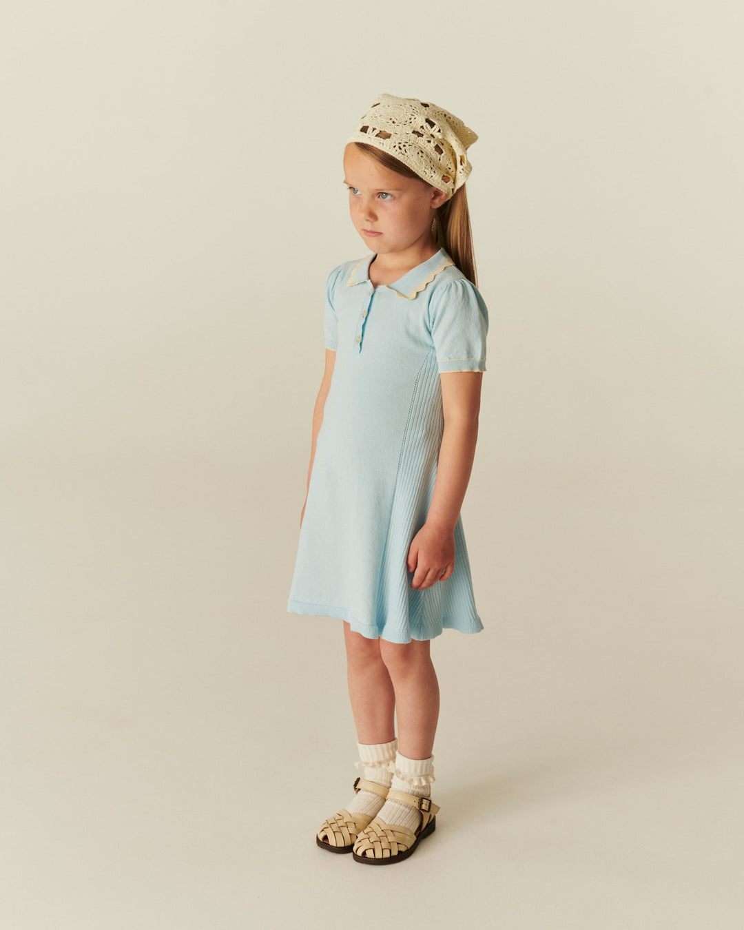 KNITTED PEPLUM DRESS - ICE BLUE COMB