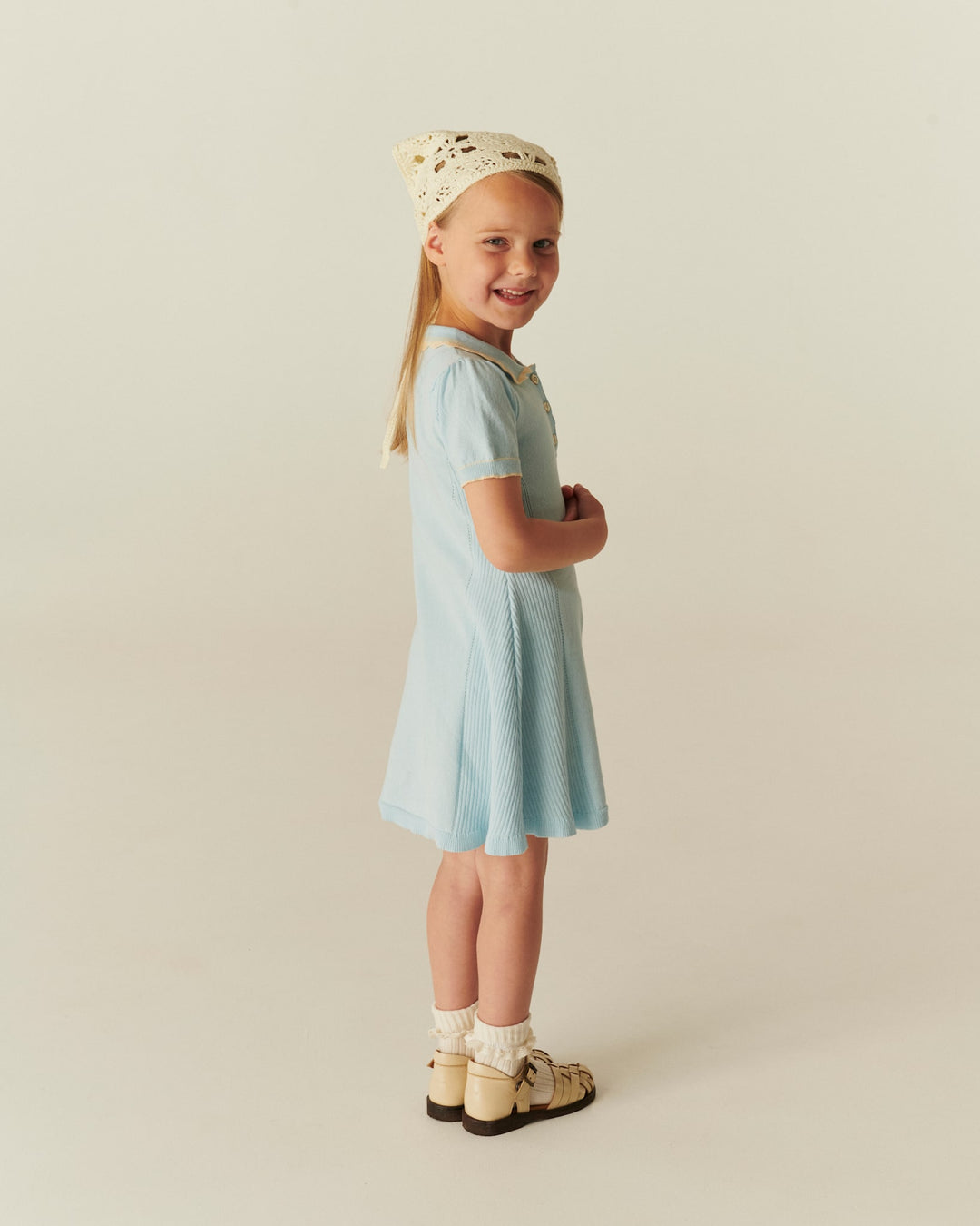 KNITTED PEPLUM DRESS - ICE BLUE COMB