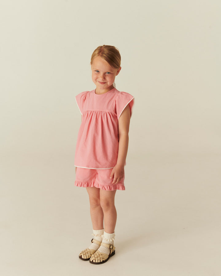 BLOUSE W. CONTRAST PIPING - PINK COMB.