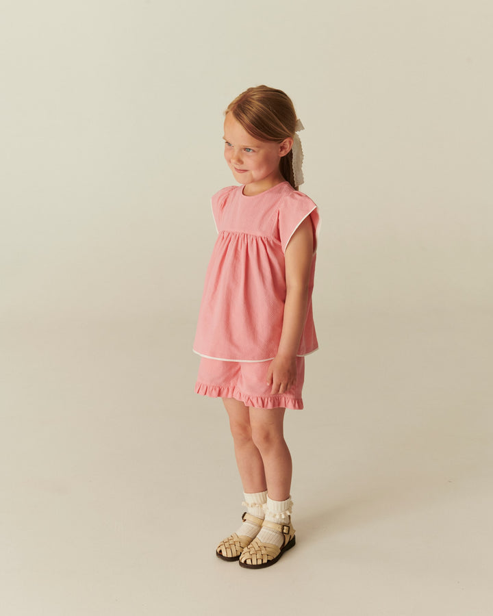 BLOUSE W. CONTRAST PIPING - PINK COMB.