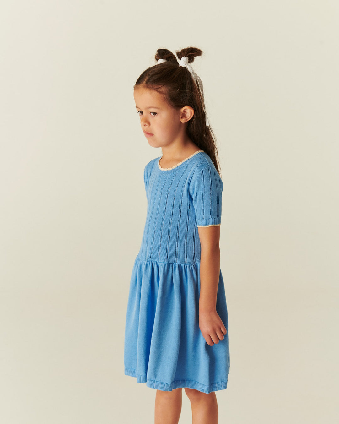 KNITTED POINTELLE DRESS - SKY BLUE COMB