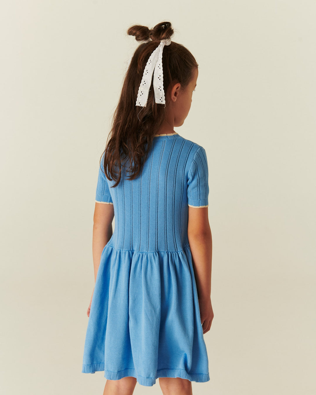 KNITTED POINTELLE DRESS - SKY BLUE COMB