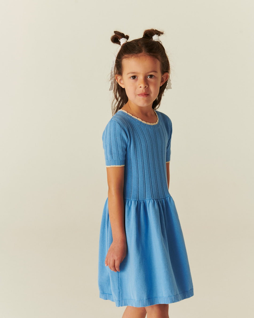 KNITTED POINTELLE DRESS - SKY BLUE COMB