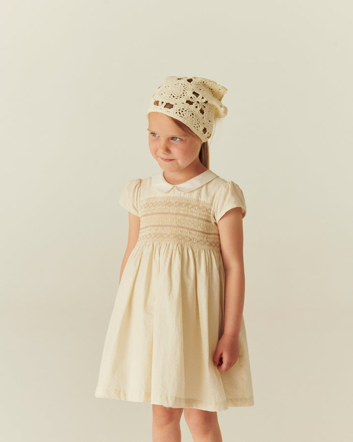 SMOCK DRESS W. EMB. - CREAM COMB.