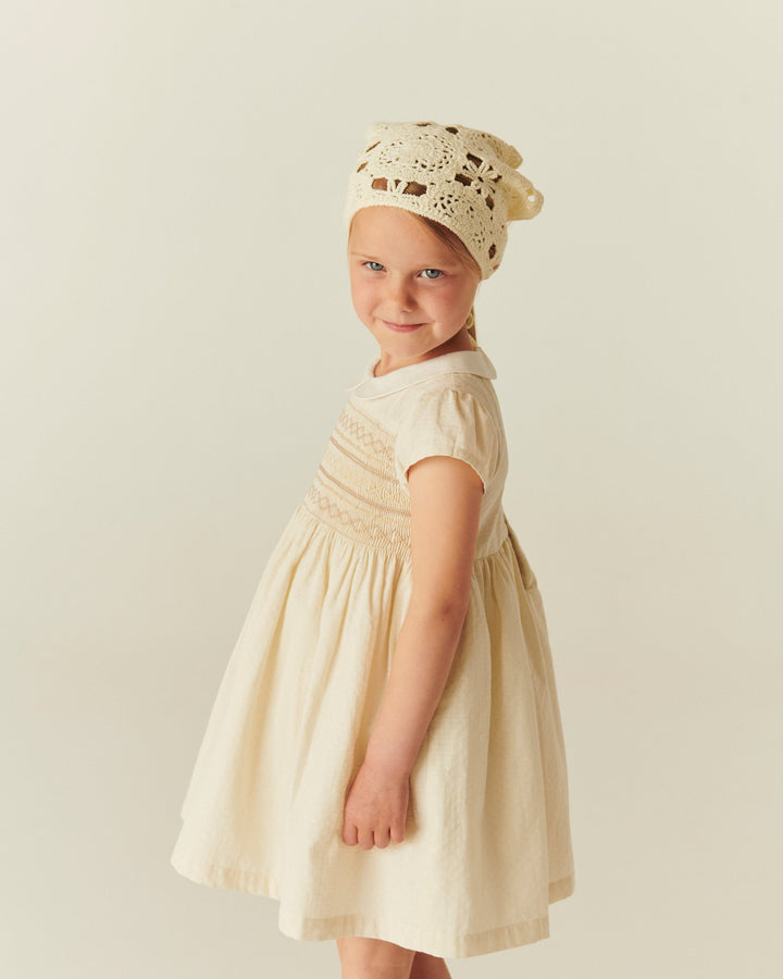 SMOCK DRESS W. EMB. - CREAM COMB.
