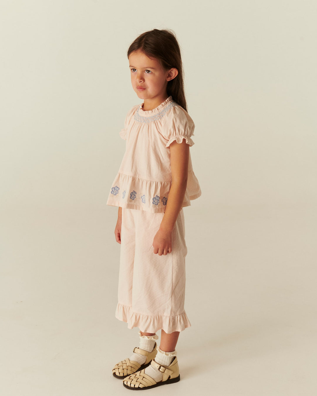 BLOUSE W. SMOCK W. EMB. - DUSTY ROSE COMB.