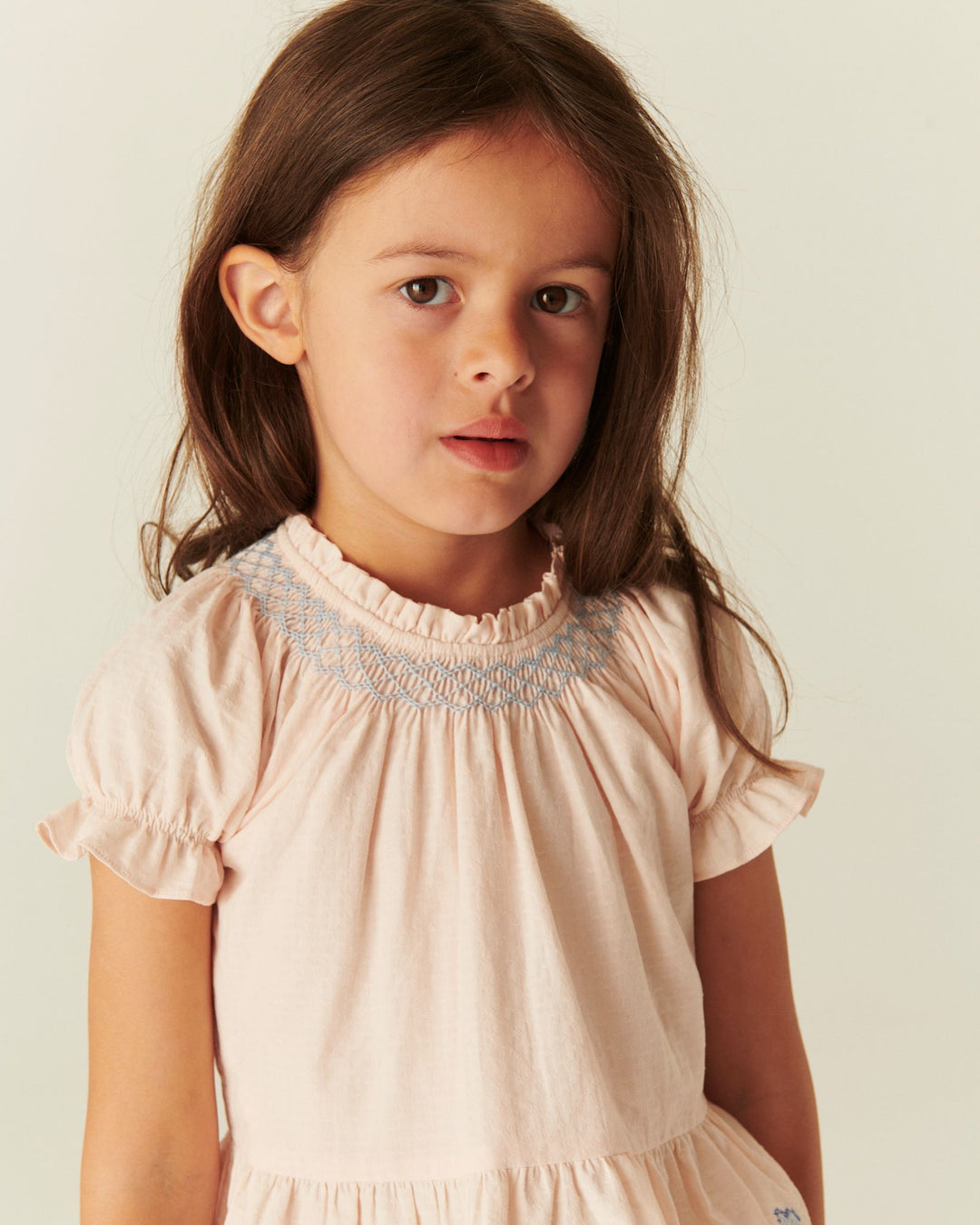 BLOUSE W. SMOCK W. EMB. - DUSTY ROSE COMB.