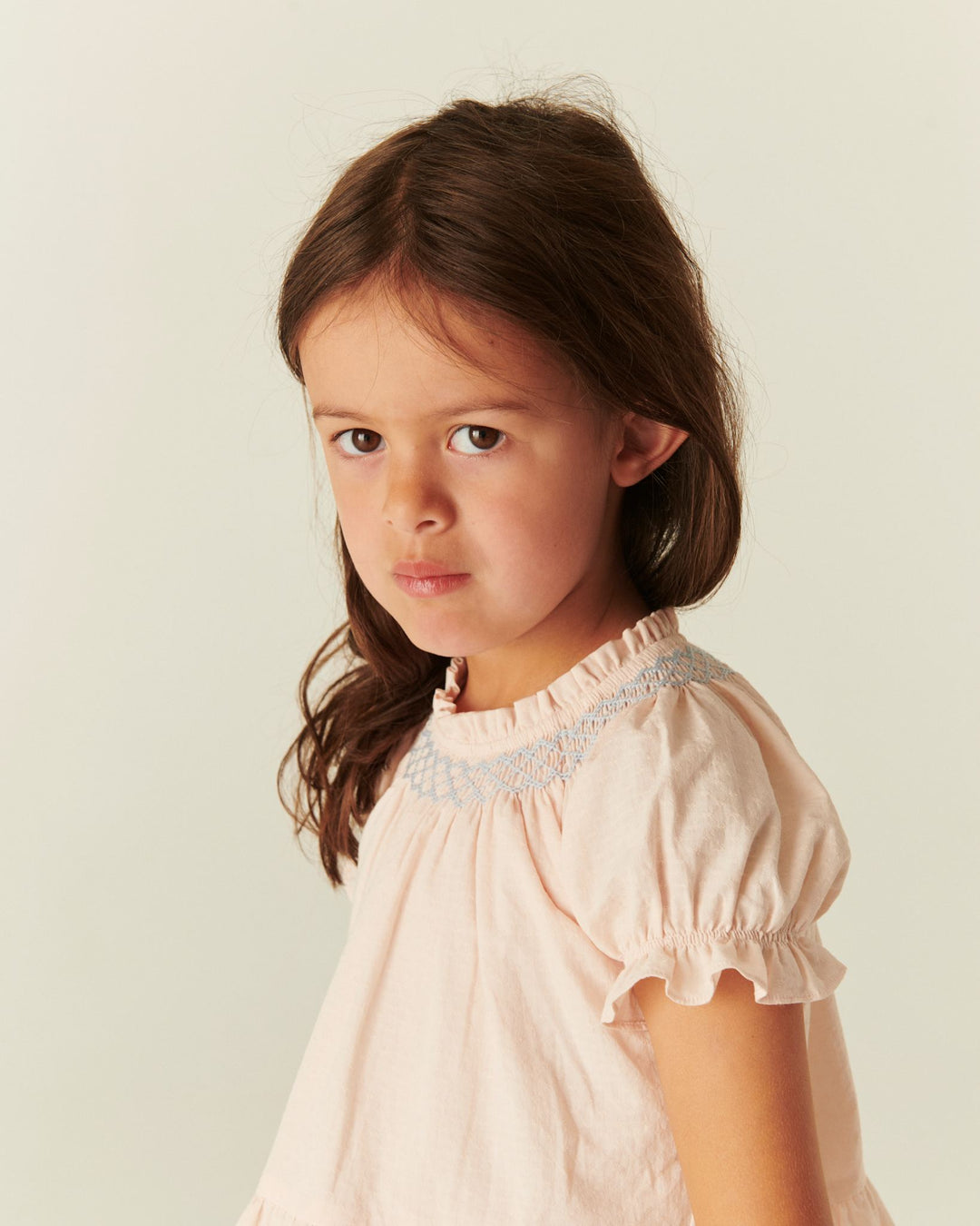 BLOUSE W. SMOCK W. EMB. - DUSTY ROSE COMB.