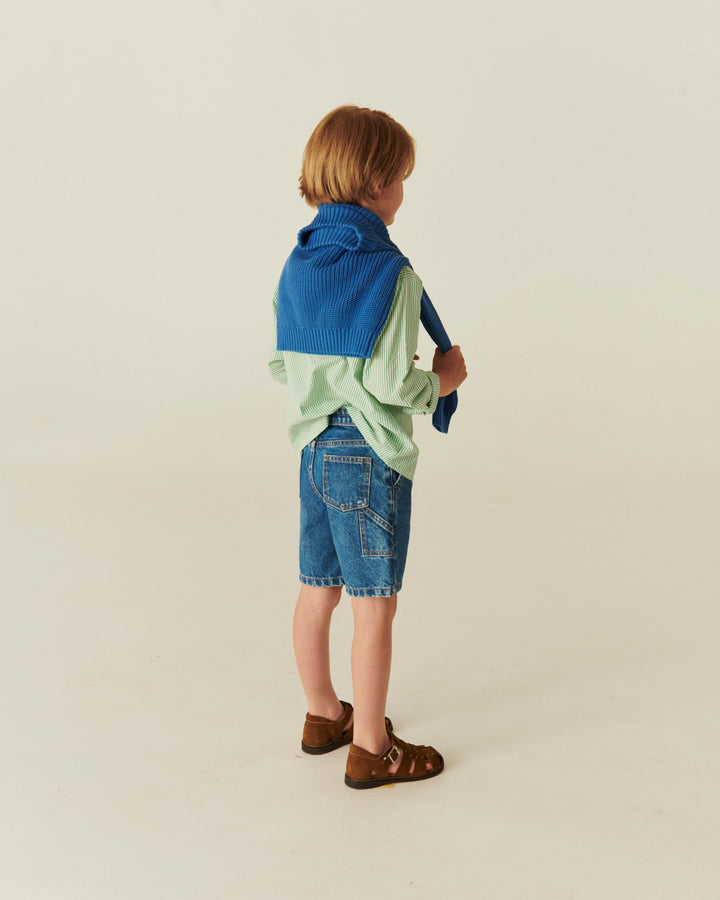 DENIM CARGO SHORTS - INDIGO BLUE WASHED