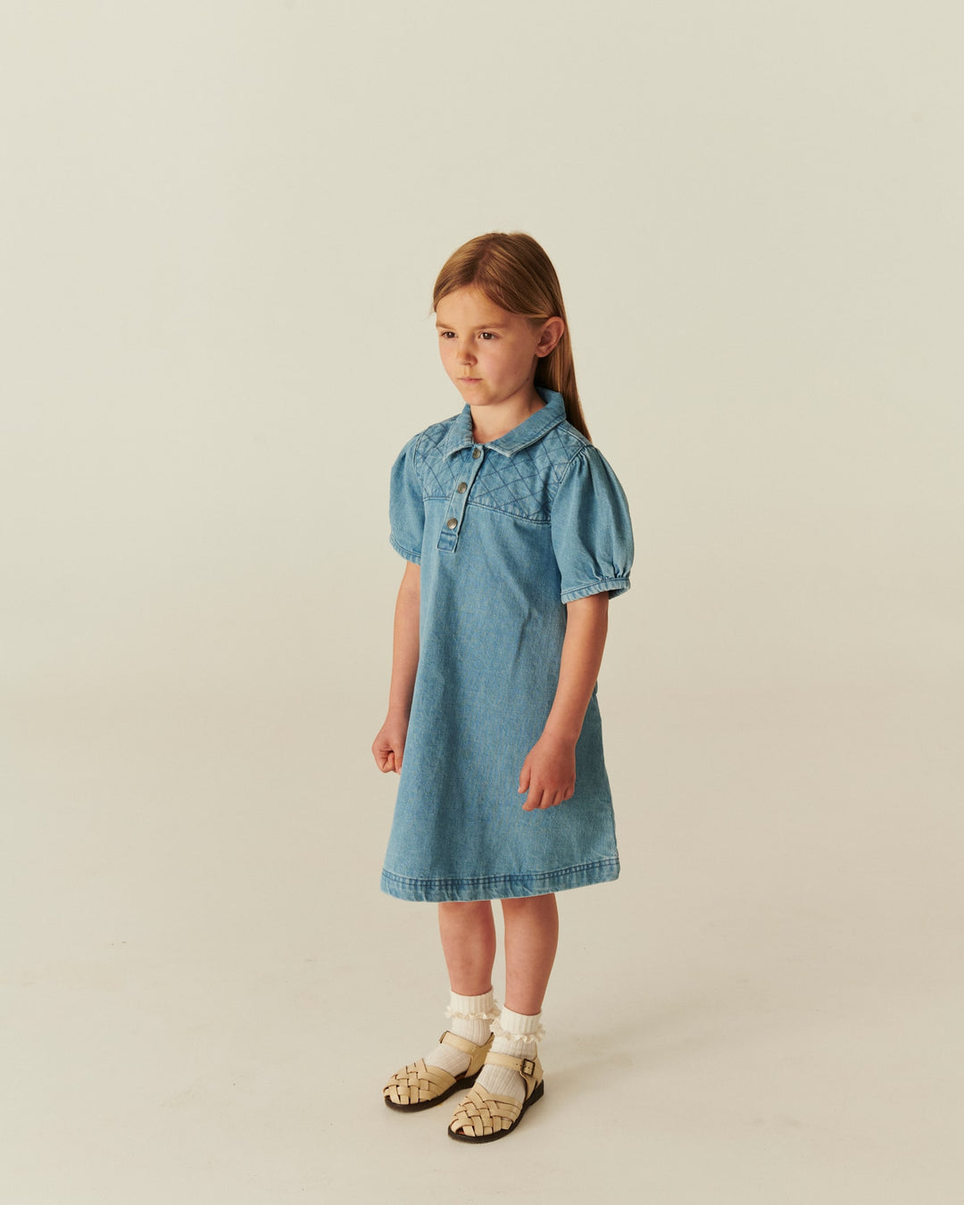 ORGANIC QUILTED DENIM DRESS - LT. WASHED BLUE QUILT