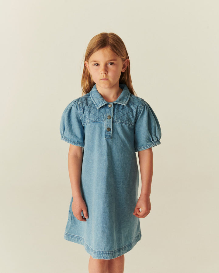 ORGANIC QUILTED DENIM DRESS - LT. WASHED BLUE QUILT