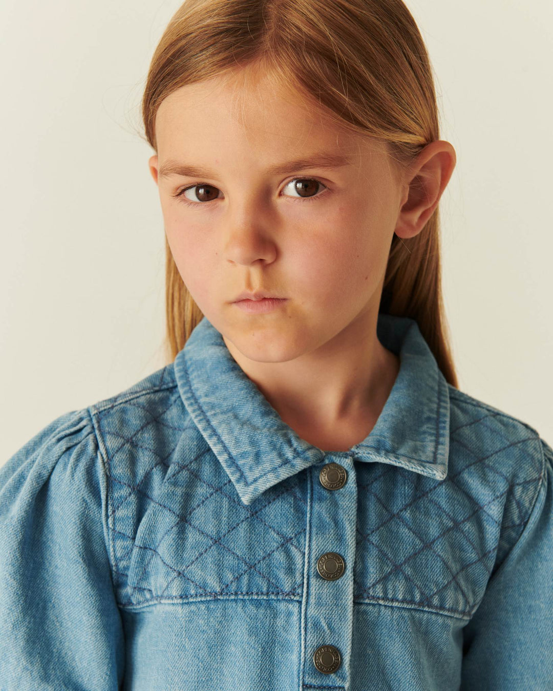 ORGANIC QUILTED DENIM DRESS - LT. WASHED BLUE QUILT