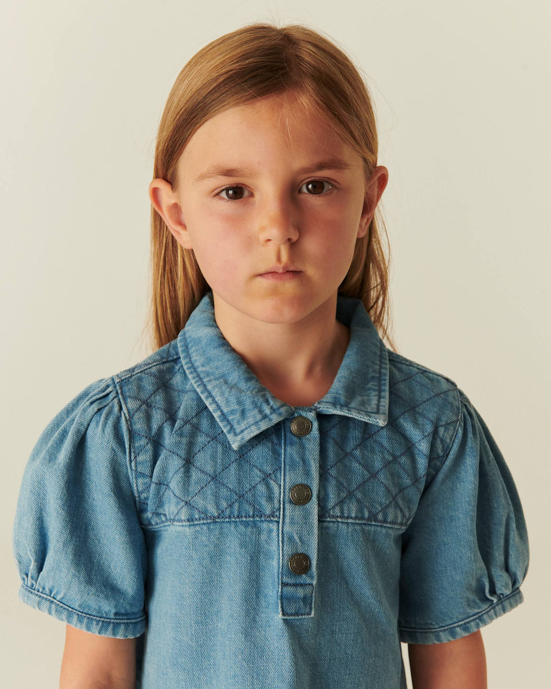 ORGANIC QUILTED DENIM DRESS - LT. WASHED BLUE QUILT