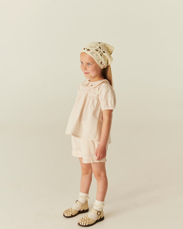 SEERSUCKER BLOUSE W. COLLAR - DUSTY ROSE W CREAM STRIPE