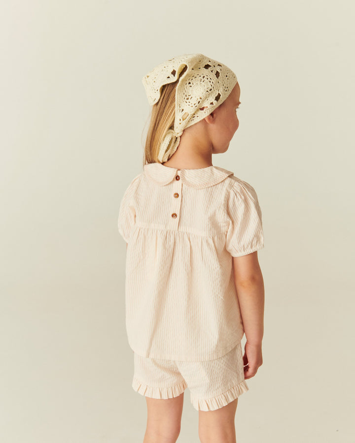 SEERSUCKER BLOUSE W. COLLAR - DUSTY ROSE W CREAM STRIPE