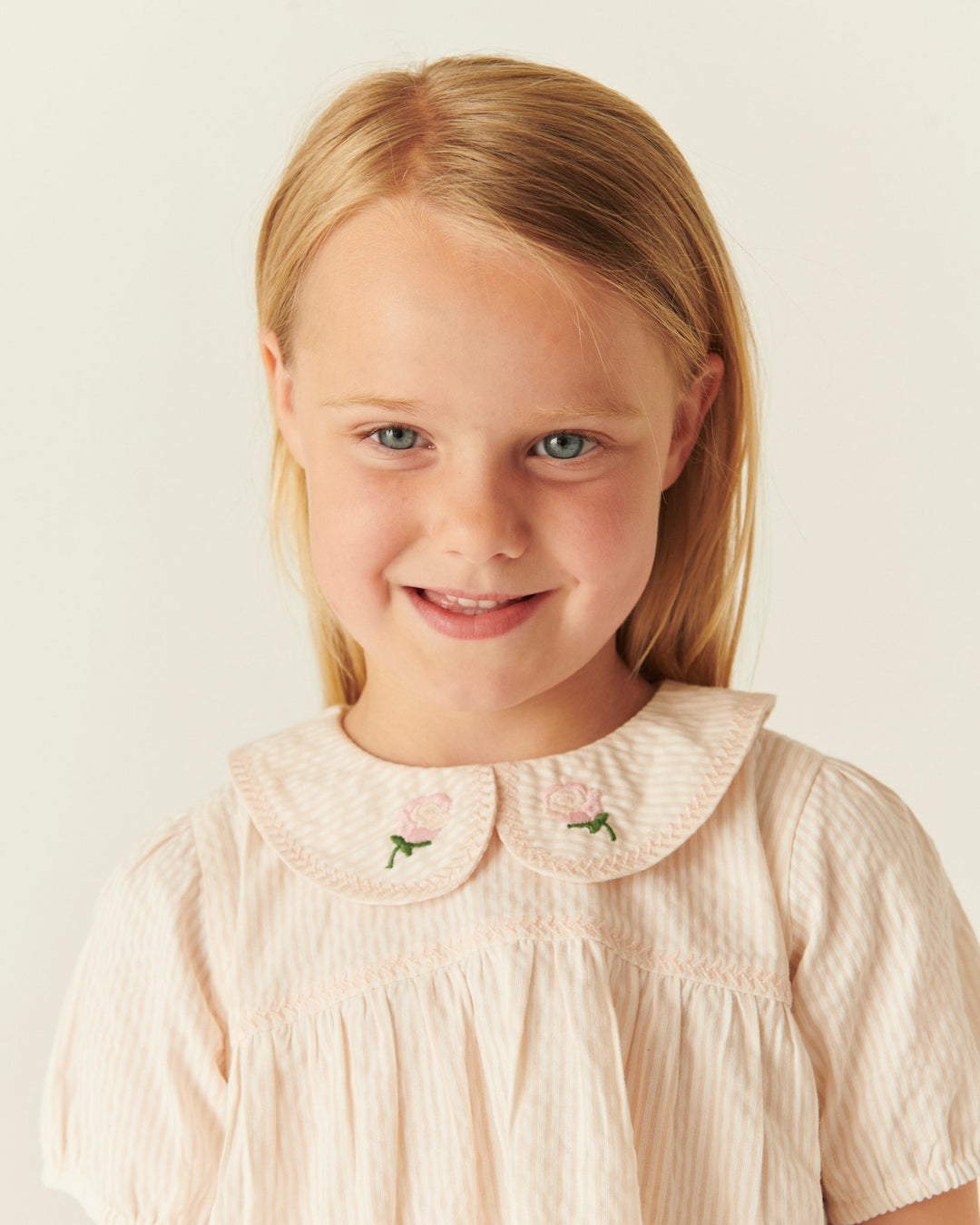 SEERSUCKER BLOUSE W. COLLAR - DUSTY ROSE W CREAM STRIPE