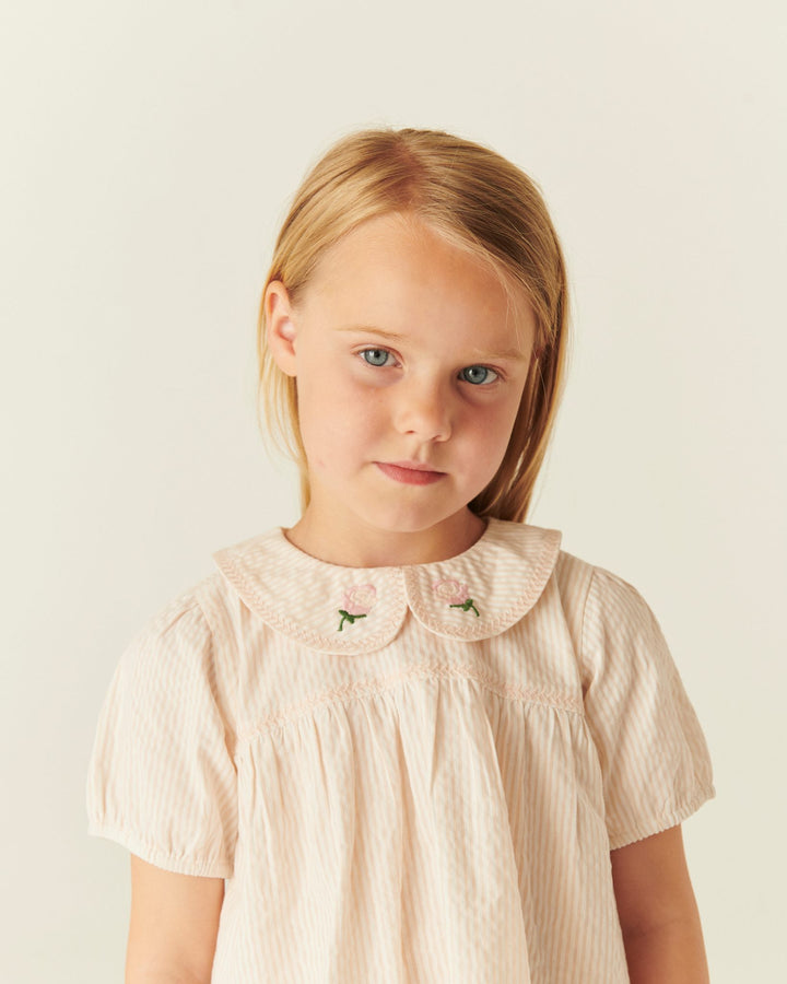 SEERSUCKER BLOUSE W. COLLAR - DUSTY ROSE W CREAM STRIPE