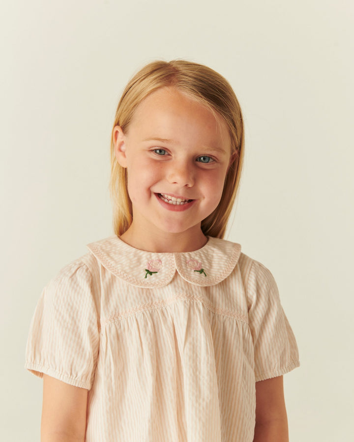 SEERSUCKER BLOUSE W. COLLAR - DUSTY ROSE W CREAM STRIPE