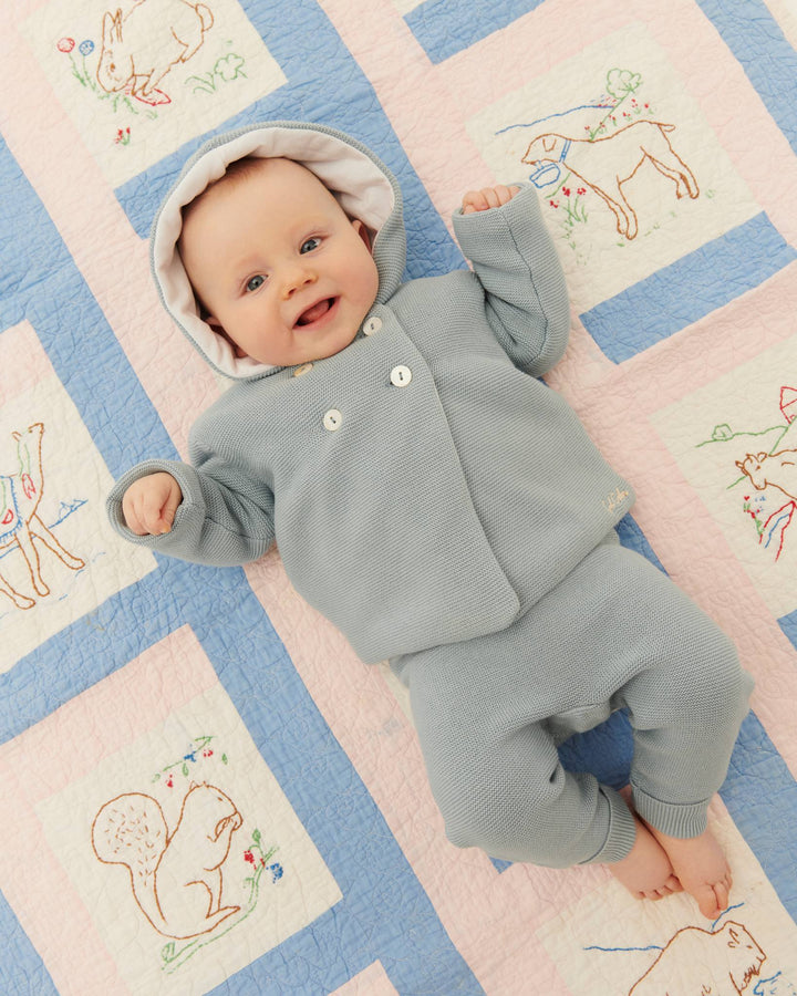 COTTON BABY JACKET W. HOOD - DUSTY BLUE W CREAM