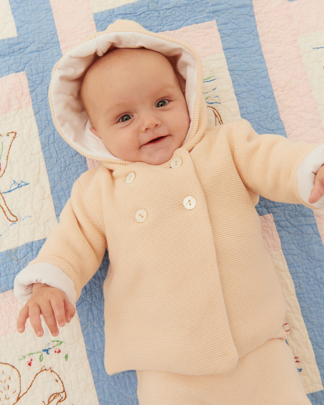COTTON BABY JACKET W. HOOD - SOFT PINK W CREAM