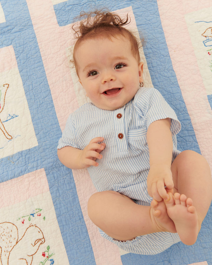 SEERSUCKER BABY SET - SKY BLUE W CREAM STRIPE