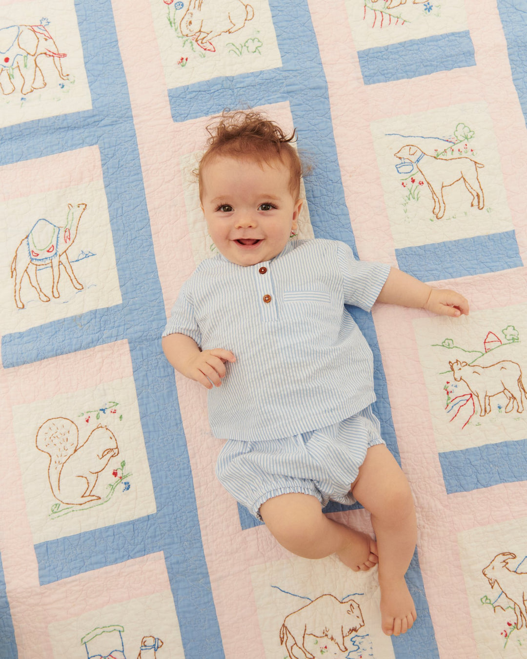 SEERSUCKER BABY SET - SKY BLUE W CREAM STRIPE