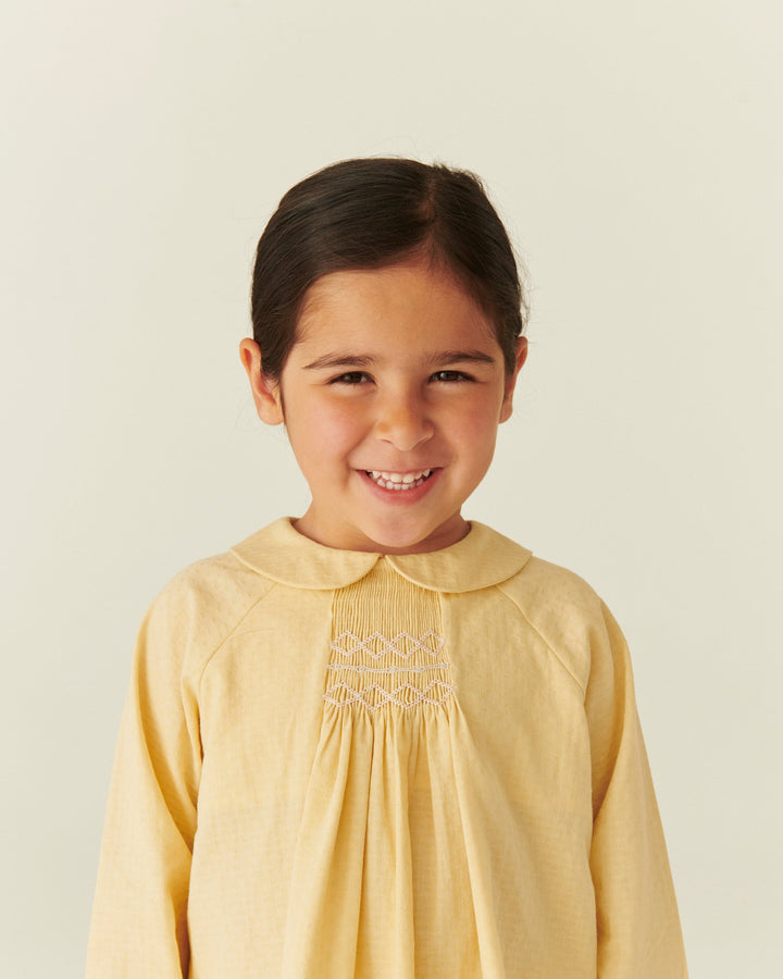 BLOUSE LS W. SMOCK EMB. - PALE YELLOW COMB.