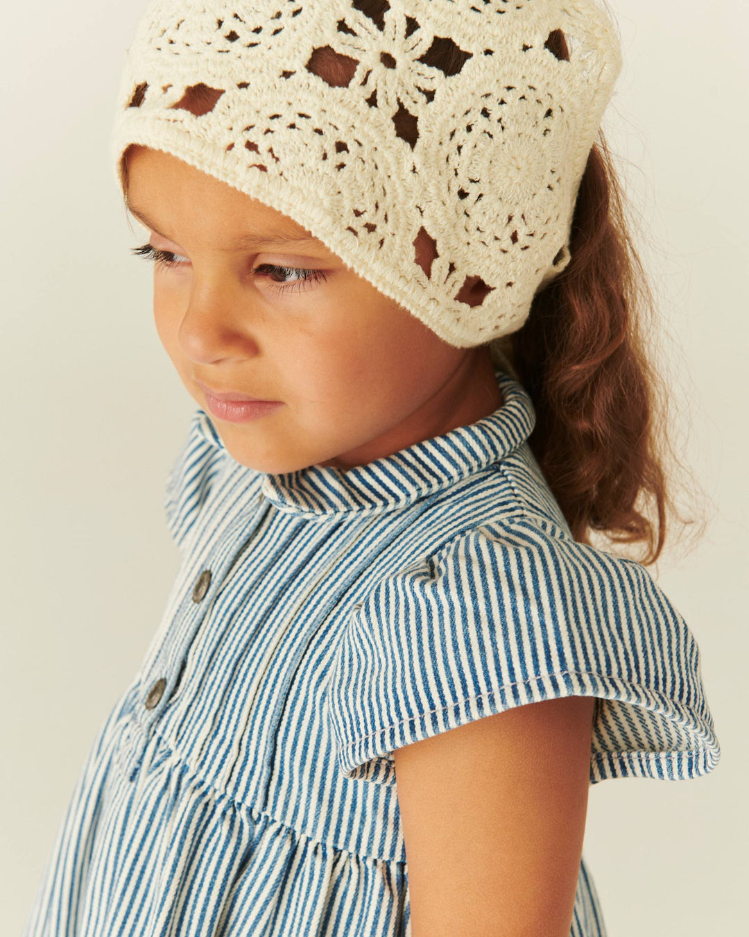 Y/D STRIPE DRESS W. FRILL SLEEVES - DENIM BLUE STRIPE