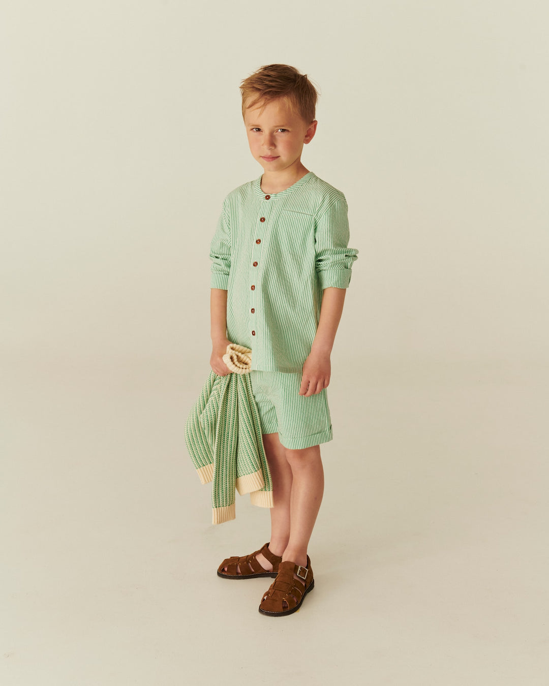 SEERSUCKER SHORTS SPORTY - SHARP GREEN W CREAM STRIPE