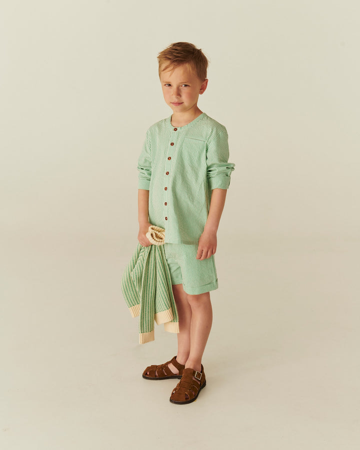 SEERSUCKER SHORTS SPORTY - SHARP GREEN W CREAM STRIPE
