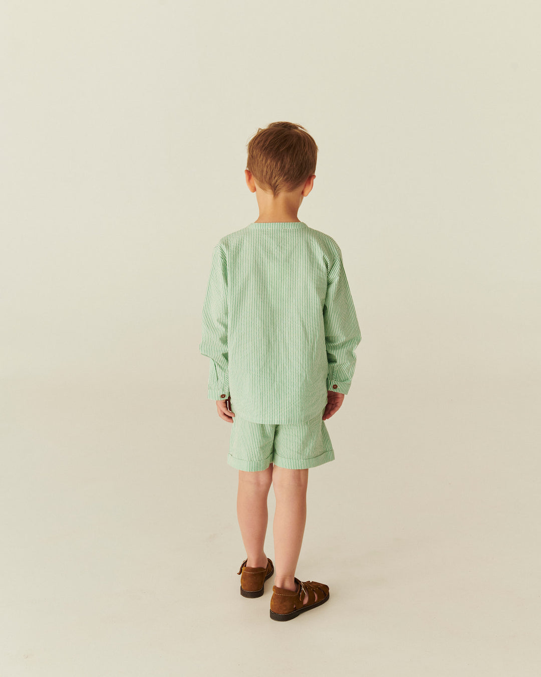 SEERSUCKER SHORTS SPORTY - SHARP GREEN W CREAM STRIPE