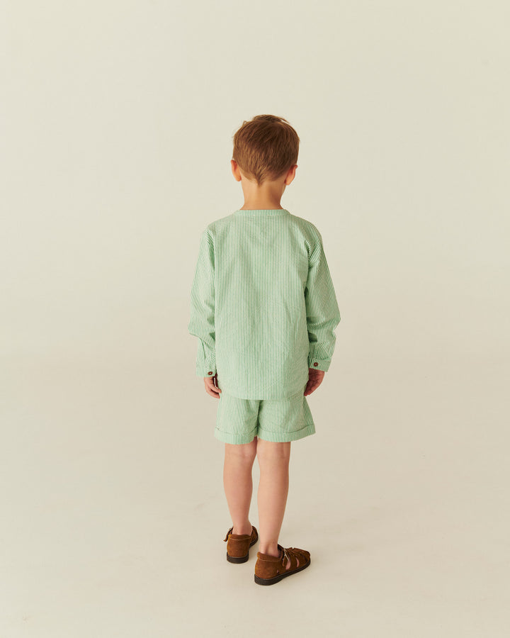 SEERSUCKER SHORTS SPORTY - SHARP GREEN W CREAM STRIPE